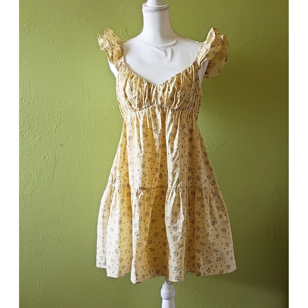Romantic Prairie Coquette Babydoll Smocked Ruffle Dress Sweetheart Neckline M